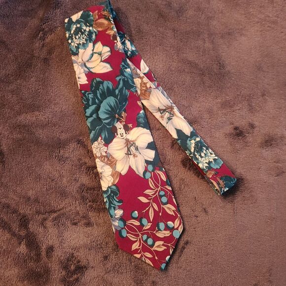Hidden Mickey Floral Warm Tone Silk Tie Formal Business - Picture 1 of 5